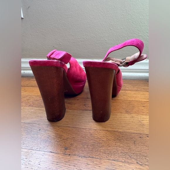 Jeffrey Campbell Pink Suede Peep Toe Heels w Wooden Heels - Picture 8 of 10